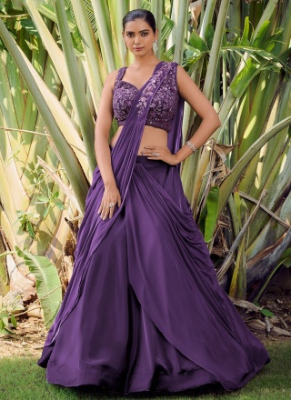 Purple Wedding Silk Readymade Lehenga Choli