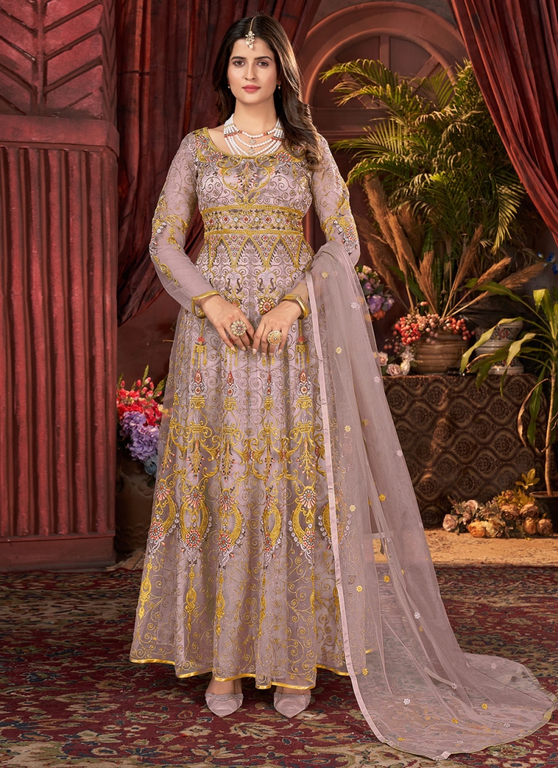 Radiant Lavender Embroidered Trendy Anarkali Salwar Kameez