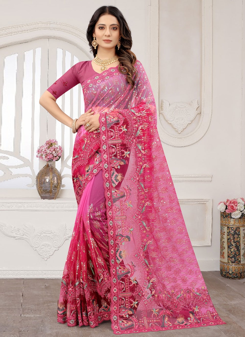 Radiant Net Resham Pink Classic Saree