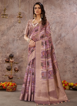 Ravishing Digital Print Lavender Cotton Trendy Saree
