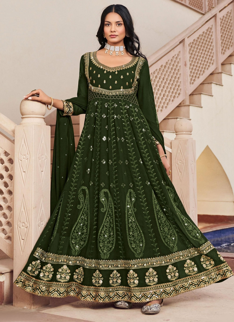 Ravishing Green Georgette Anarkali Salwar Kameez