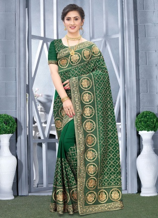 Ravishing Zari Vichitra Silk Green Classic Saree