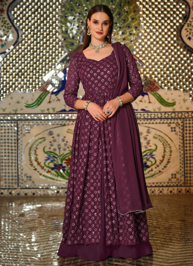 Readymade Lehenga Choli Embroidered Pure Georgette in Wine