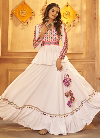 Readymade Lehenga Choli Mirror Viscose in Off White