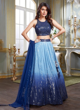 Readymade Lehenga Choli Sequins Georgette in Aqua Blue and Blue