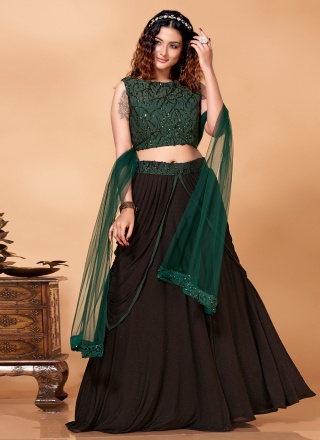 Readymade Lehenga Choli Swarovski Fancy Fabric in Black and Green