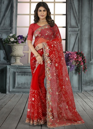 Red Color Contemporary Saree