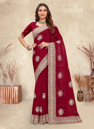 Red Crepe Silk Reception Trendy Saree