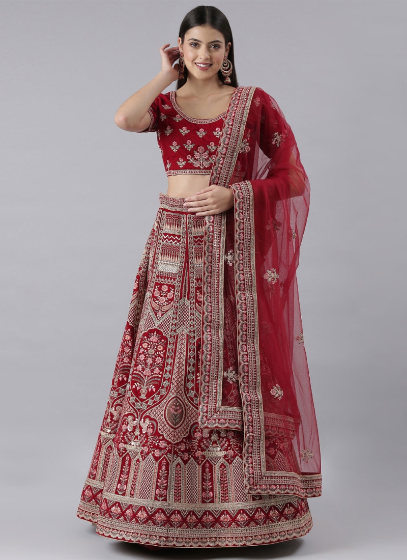 Red Embroidered Silk Lehenga Choli