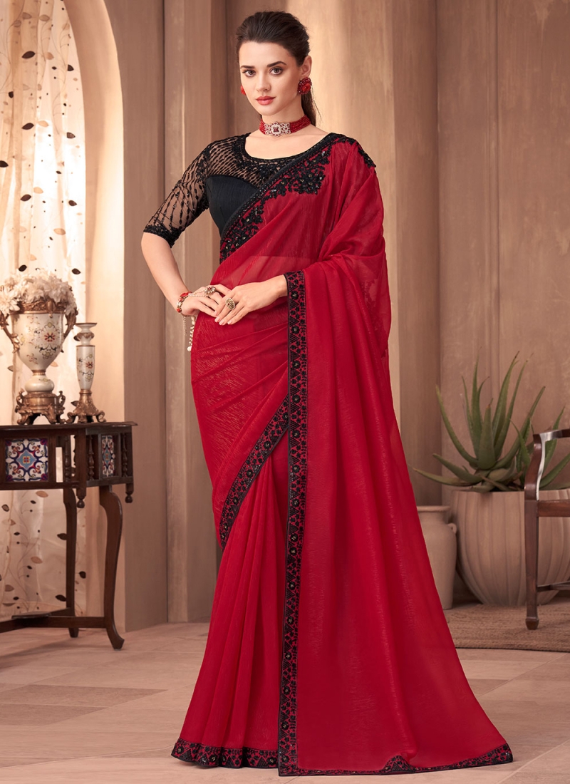 Red Sangeet Traditional Saree