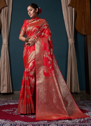 Red Silk Contemporary Saree