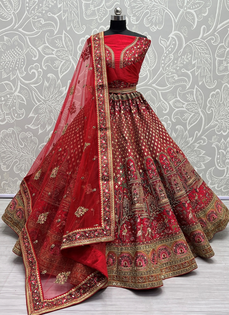 Red Silk Sequins A Line Lehenga Choli