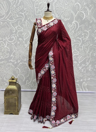 Red Vichitra Silk Party Contemporary Saree