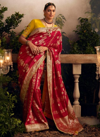 Red Weaving Silk Classic Saree