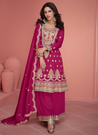 Regal Pink Embroidered Palazzo Designer Suit