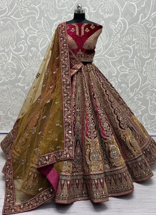 Regal Velvet Embroidered Mustard A Line Lehenga Choli