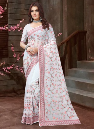 Regal White Party Contemporary Saree