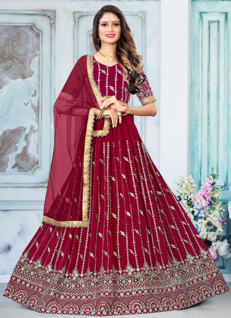 Remarkable Zari Maroon Lehenga Choli