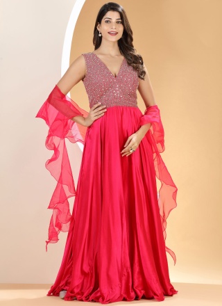 Renowned Hot Pink Sequins Trendy Gown