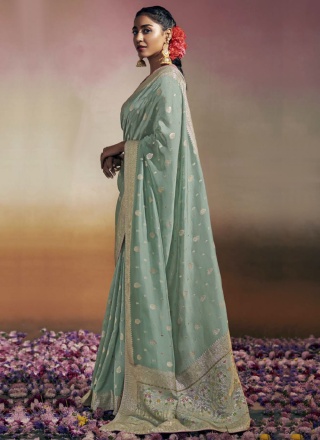 Resham Viscose Trendy Saree in Sea Green