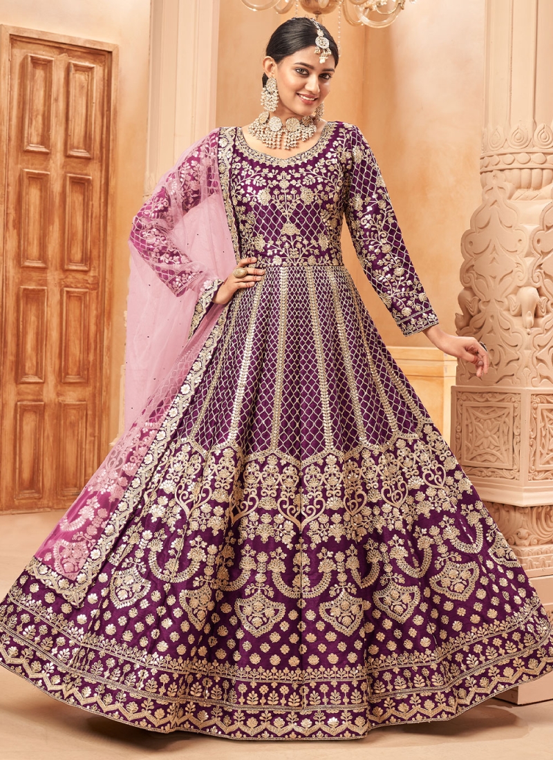 Resplendent Zari Art Silk Purple Trendy Salwar Kameez