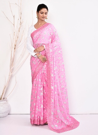 Rose Pink Color Contemporary Saree