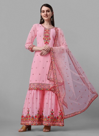 Rose Pink Color Palazzo Salwar Kameez