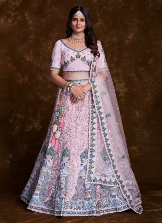 Rose Pink Dori Work Net Trendy Lehenga Choli