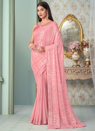 Rose Pink Festival Georgette Contemporary Saree