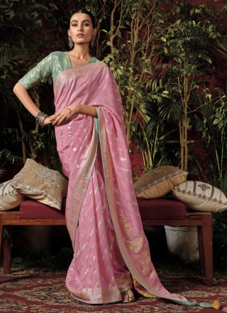 Rose Pink Festival Silk Saree