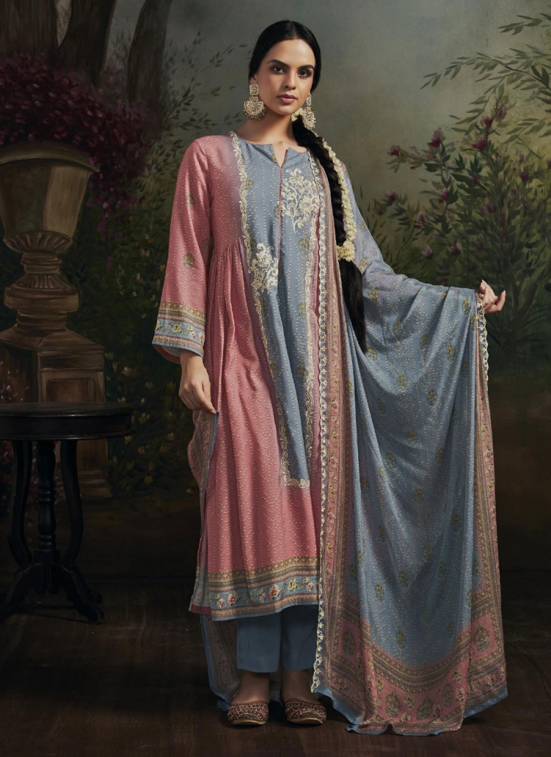 Rose Pink Maslin Silk Digital Print Designer Pakistani Suit