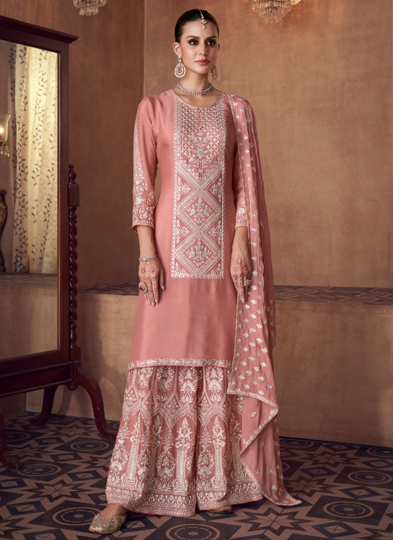 Rose Pink Reception Chinon Salwar Suit