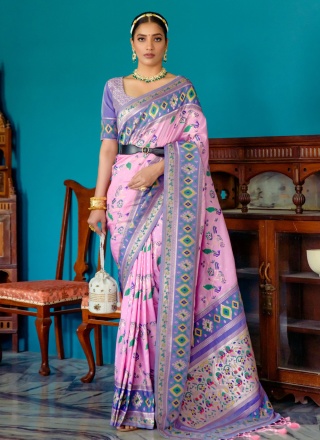 Rose Pink Zari Traditional Saree