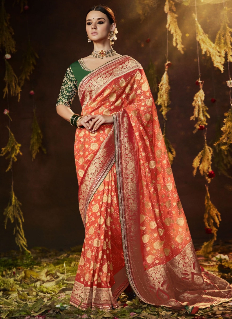 Rust Color Traditional Saree