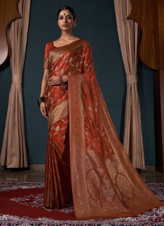 Rust Satin Silk Trendy Saree