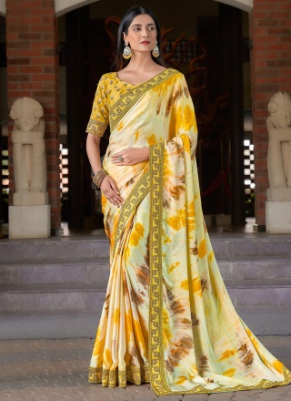 Saree Embroidered Silk in Yellow