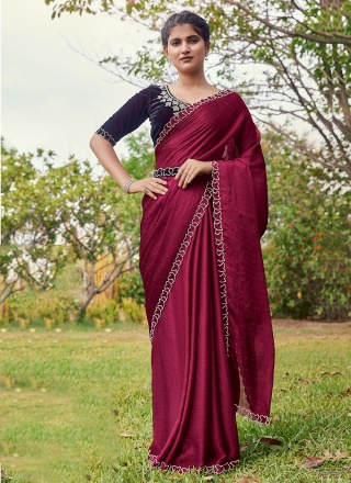 Satin Silk Border Trendy Saree in Hot Pink