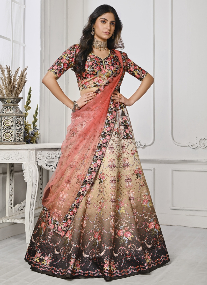 Satin Silk Designer Lehenga Choli in Multi Colour