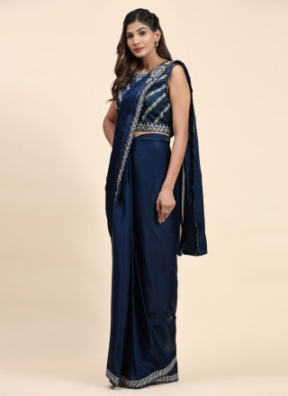 Satin Silk Navy Blue Border Saree