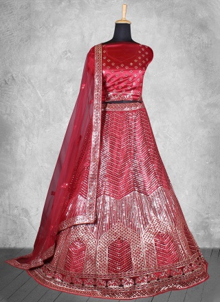 Satin Silk Red Trendy Lehenga Choli
