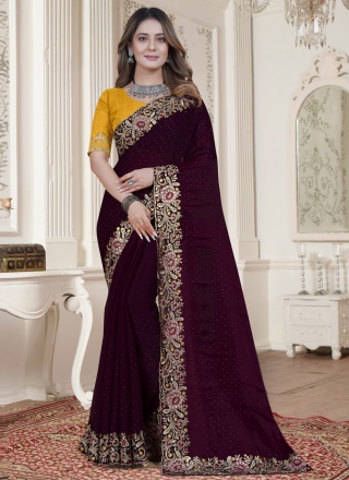 Satin Silk Saree in Wine