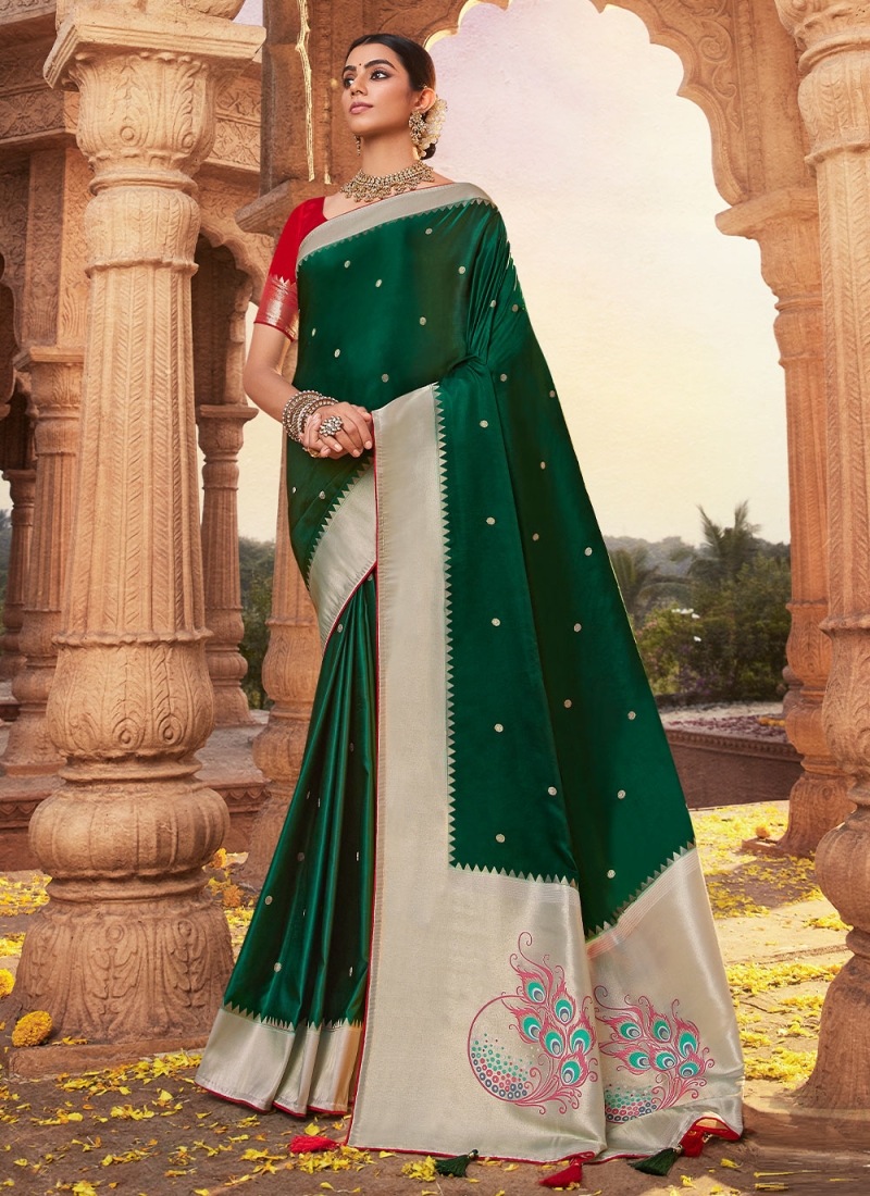Satin Silk Weaving Green Designer Saree