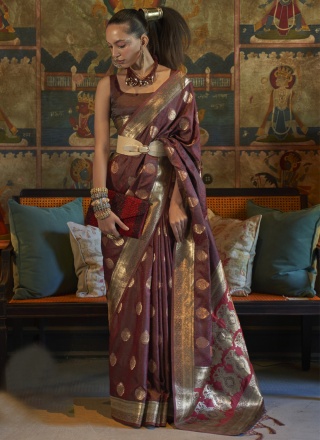 Satin Weaving Classic Saree in Maroon