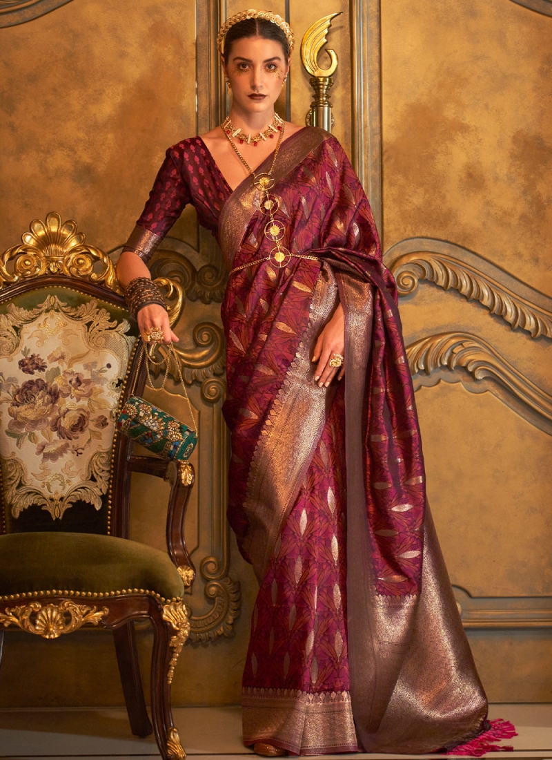 Satin Weaving Crimson Trendy Saree