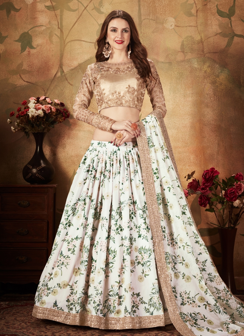 Savory Organza White Floral Print Trendy Lehenga Choli