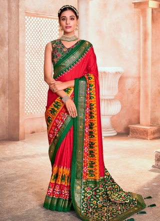 Savory Red Woven Cotton Silk Trendy Saree