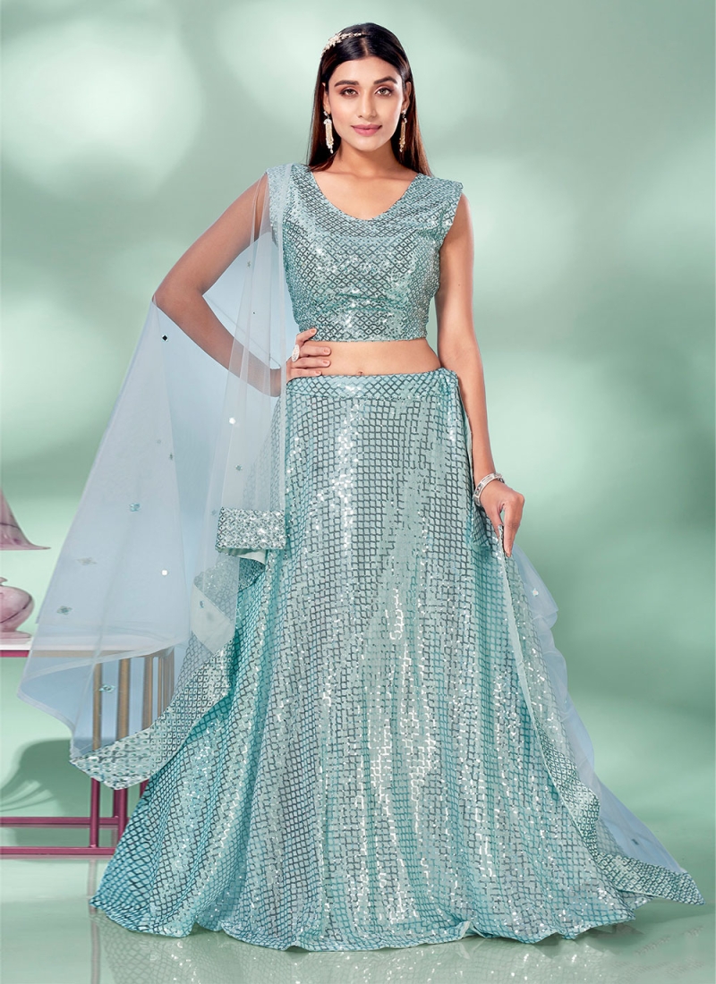 Scintillating Aqua Blue Imported Designer Lehenga Choli