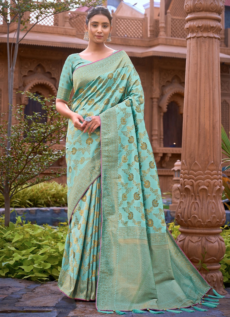 Sea Green Banarasi Silk Classic Saree