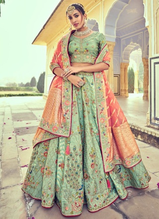 Sea Green Beads Silk Trendy Lehenga Choli