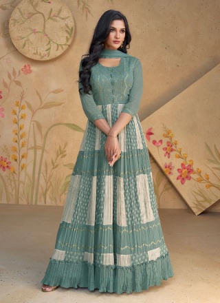 Sea Green Embroidered Ceremonial Readymade Gown